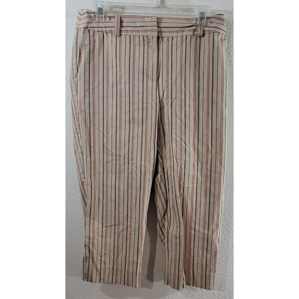 Village Liz Claiborne Tan Brown Red Striped Flat Front Cropped Pants 8 Stretchy